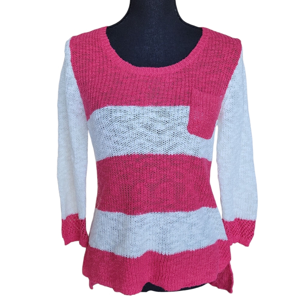 Style & Co Pink and White Striped Knit Sweater Women's Size PM